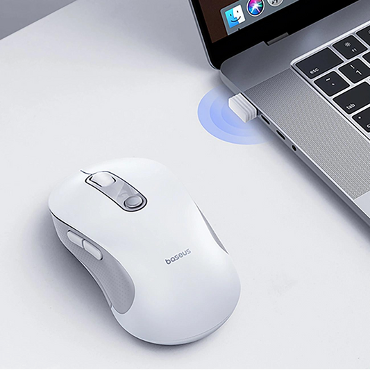 Mouse Wireless Baseus F02, 1600DPI, BT / Wi-Fi, Alb B0203302