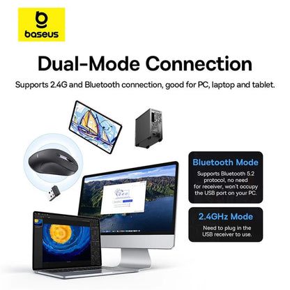 Mouse Wireless Baseus F02, 4000DPI, BT / Wi-Fi, Negru B01055505111-01