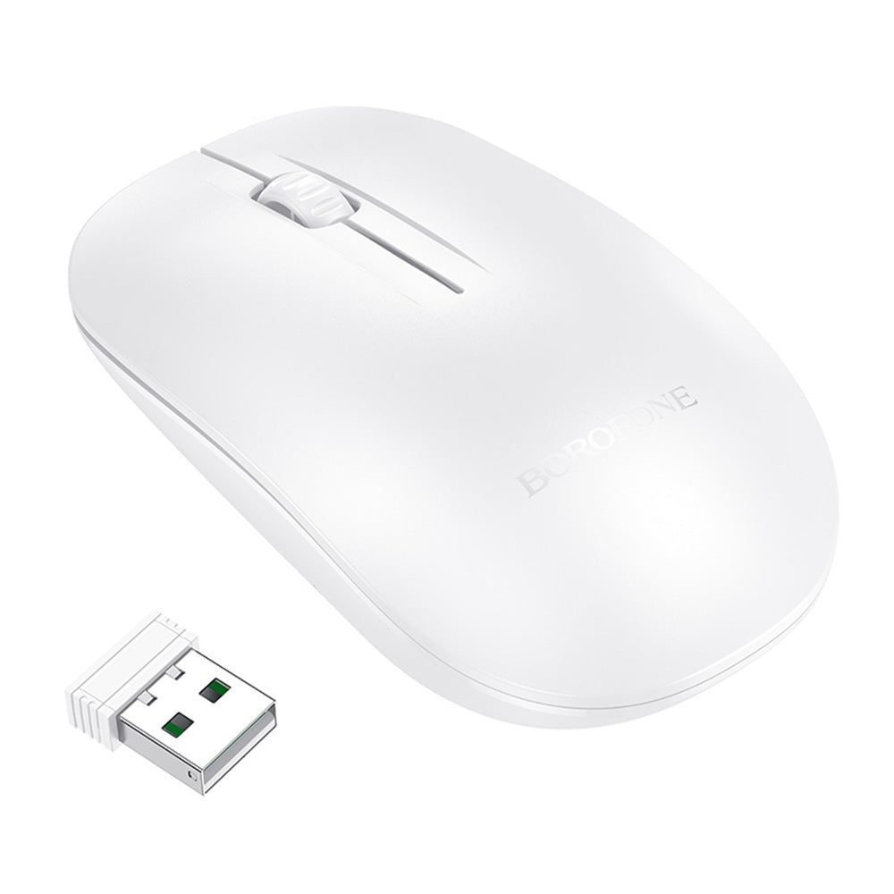 Mouse Wireless Borofone BG14 Planet, 1000DPI, BT / Wi-FI, Alb