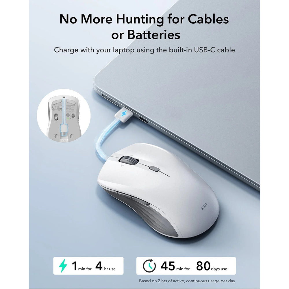 Mouse Wireless ESR MagMouse, 800DPI - 4800DPI, BT / Wi-Fi, Alb