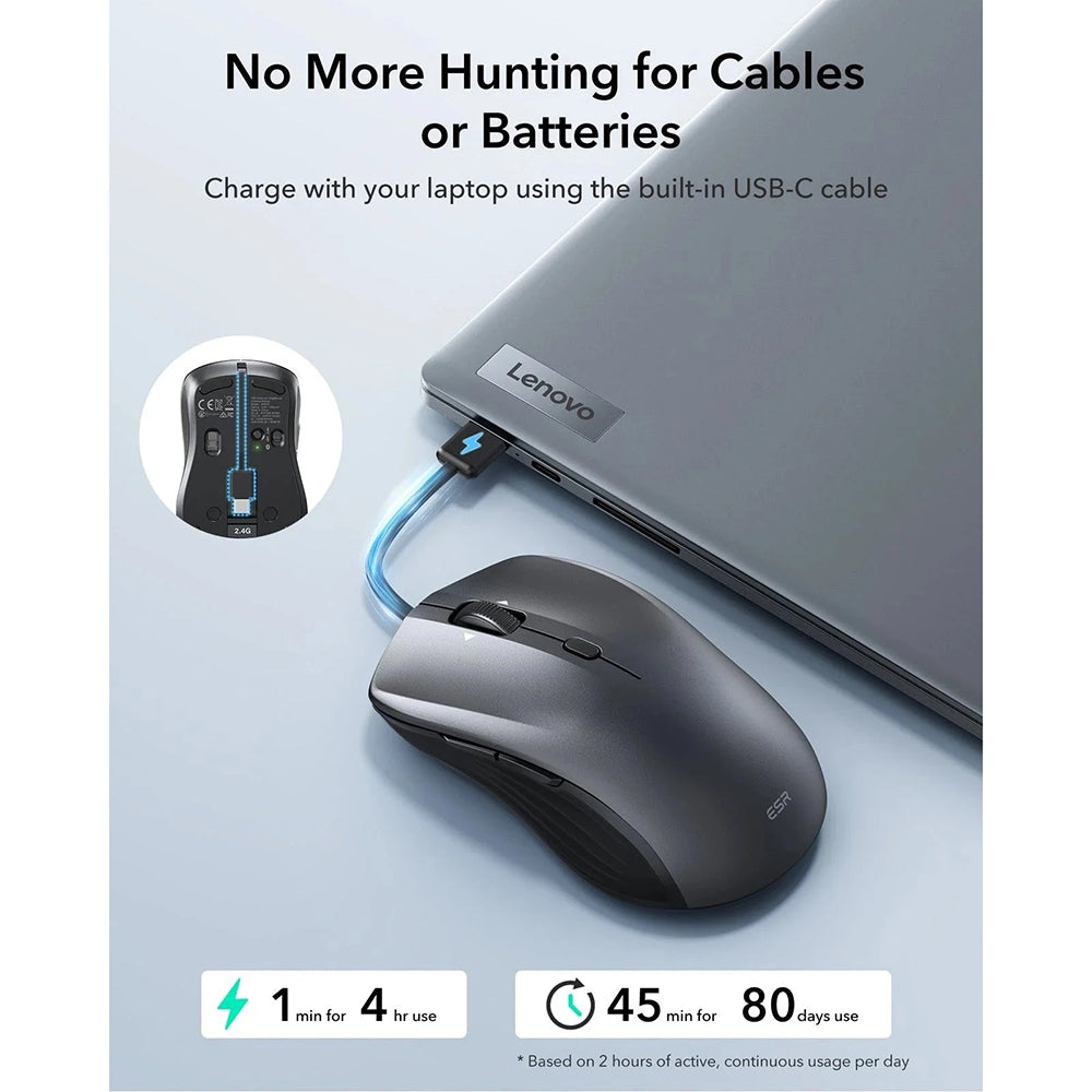 Mouse Wireless ESR MagMouse, 800DPI - 4800DPI, BT / Wi-Fi, Negru