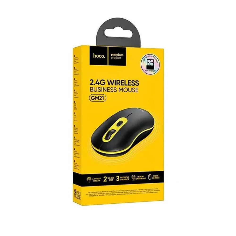 Mouse Wireless HOCO GM21, 1600DPI, Galben