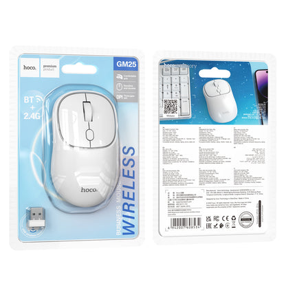 Mouse Wireless HOCO GM25, 1600DPI, BT / Wi-Fi, Alb