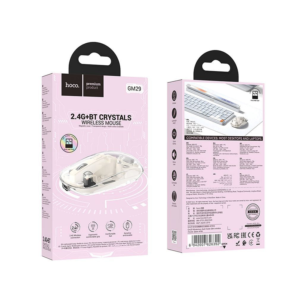 Mouse Wireless HOCO GM29, 1600DPI, BT / Wi-Fi, Alb