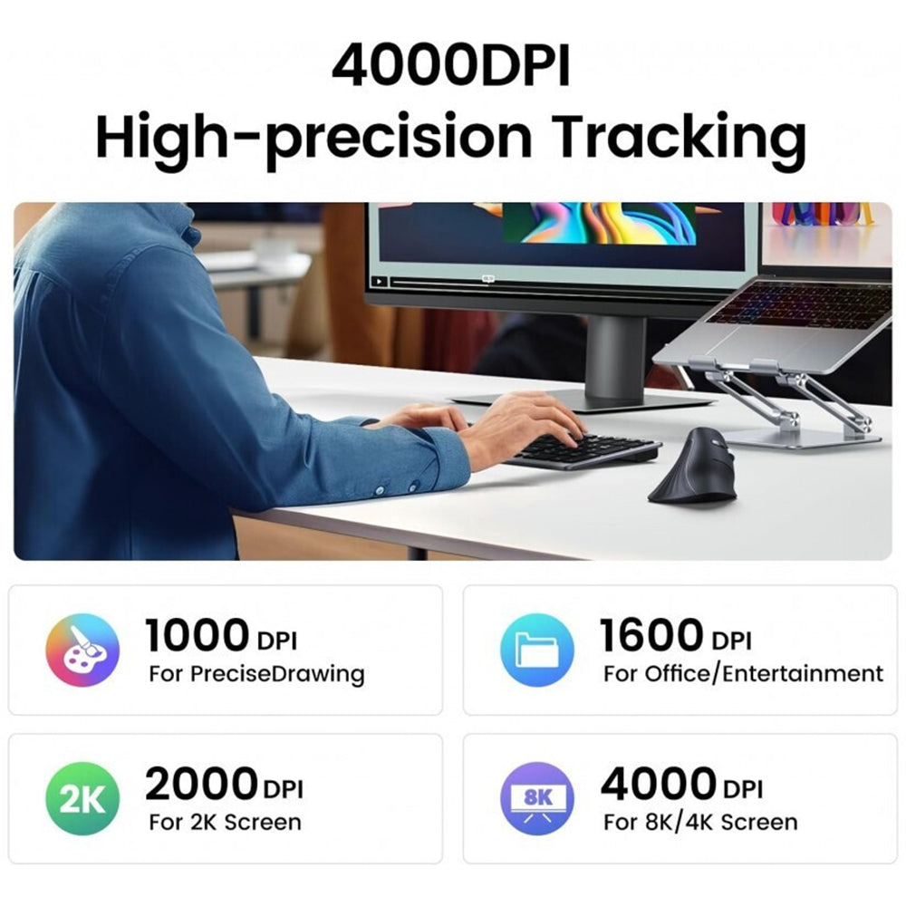 Mouse Wireless UGREEN MU008, 4000DPI, Negru