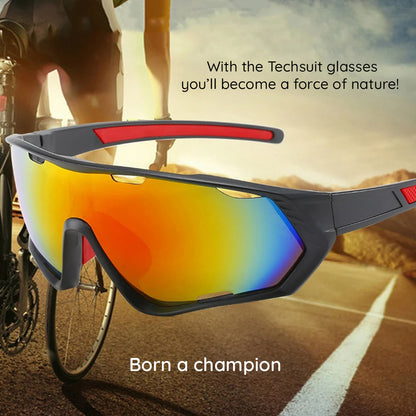 Ochelari De Ciclism Unisex Techsuit 9330, Negri Rosii Portocali