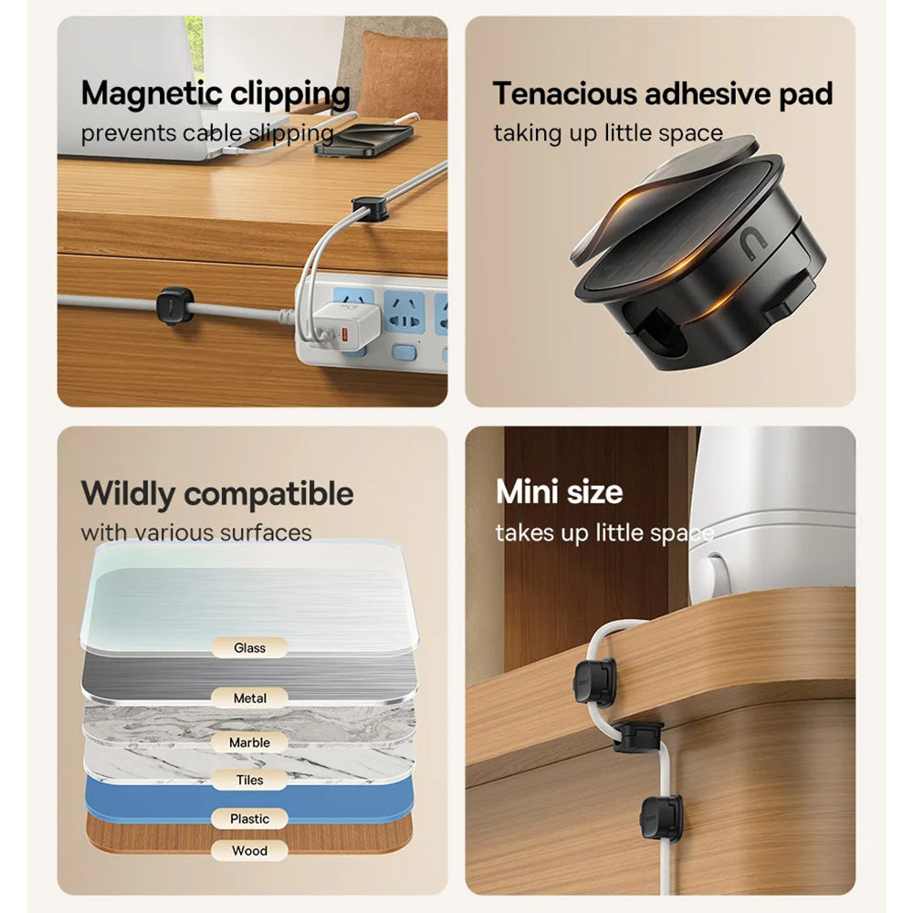 Organizator Cabluri Baseus Lite Magnetic, Set 3 Bucati, Alb B01331106211-00