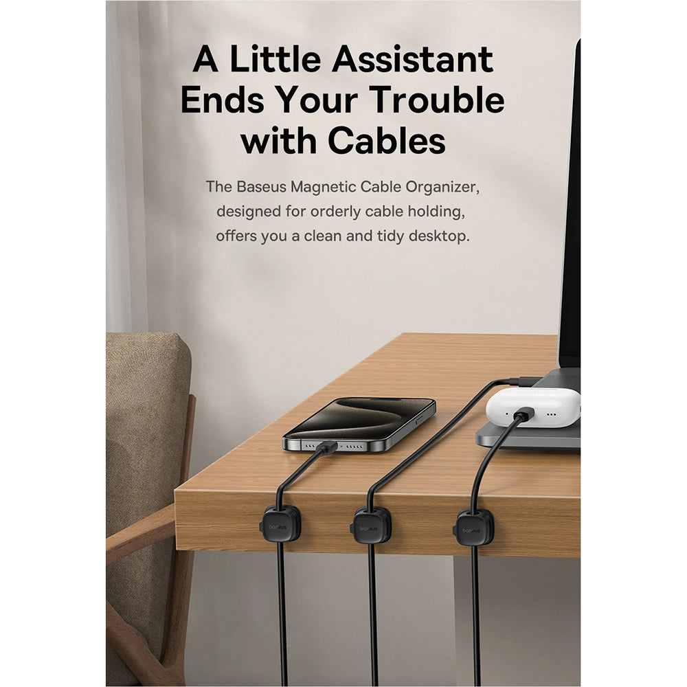 Organizator Cabluri Baseus Lite Magnetic, Set 3 Bucati, Alb B01331106211-00
