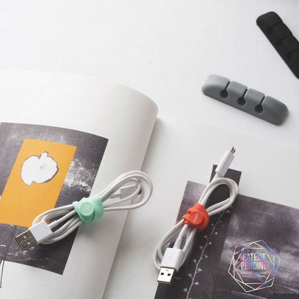 Organizator Cabluri Ringke, Set 4 bucati, Negru