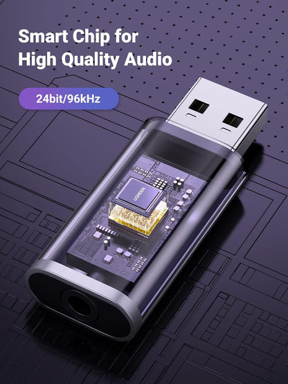 Placa de sunet USB UGREEN CM383, 1 x Jack 3.5mm, Gri