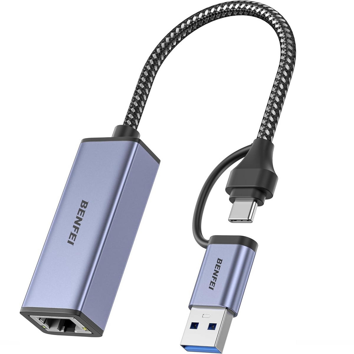 Placa Retea Benfei, RJ45, USB-C / USB, Gri