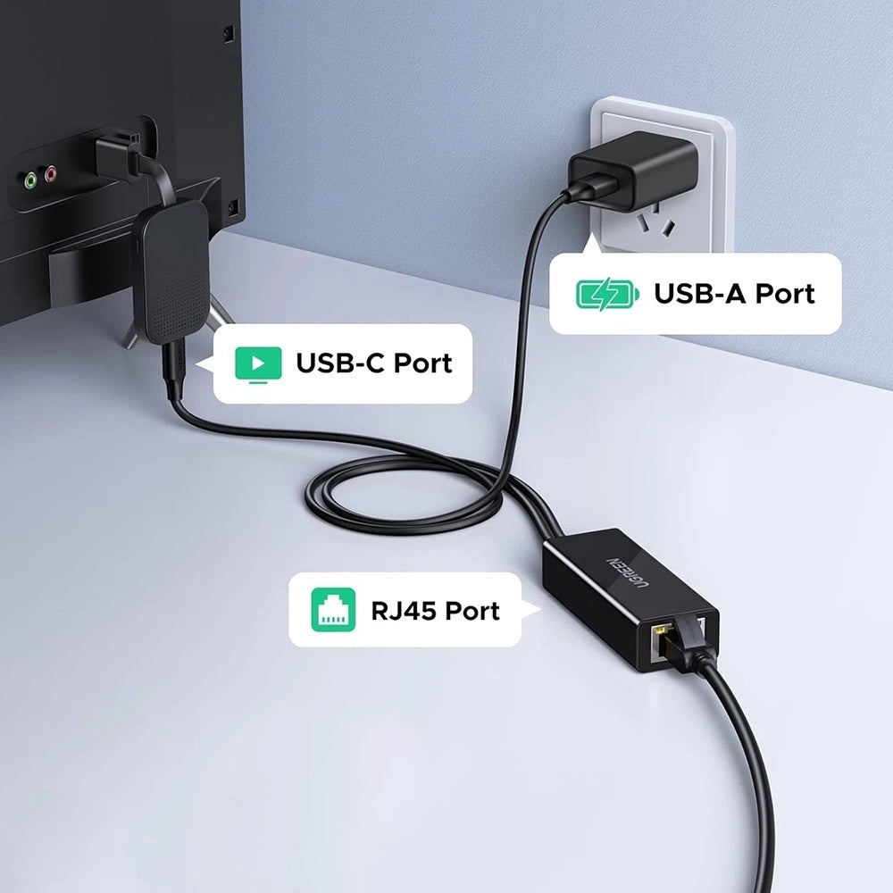 Placa Retea UGREEN CR110 (75535), RJ45, USB / USB-C, Negru
