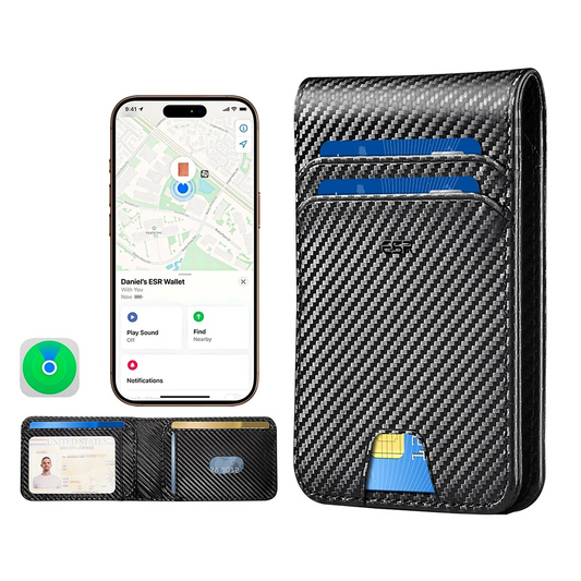 Portofel ESR Classic Geo Carbon cu functie Find My si Protectie RFID, Negru, Resigilat