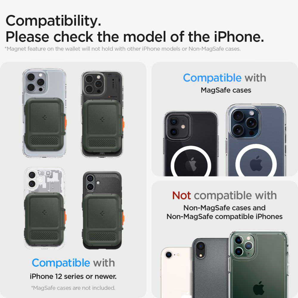 Portofel Magsafe, Spigen, Lock Fit, Verde