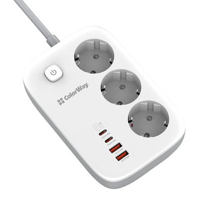 Prelungitor ColorWay, 3 x Schuko, Alb