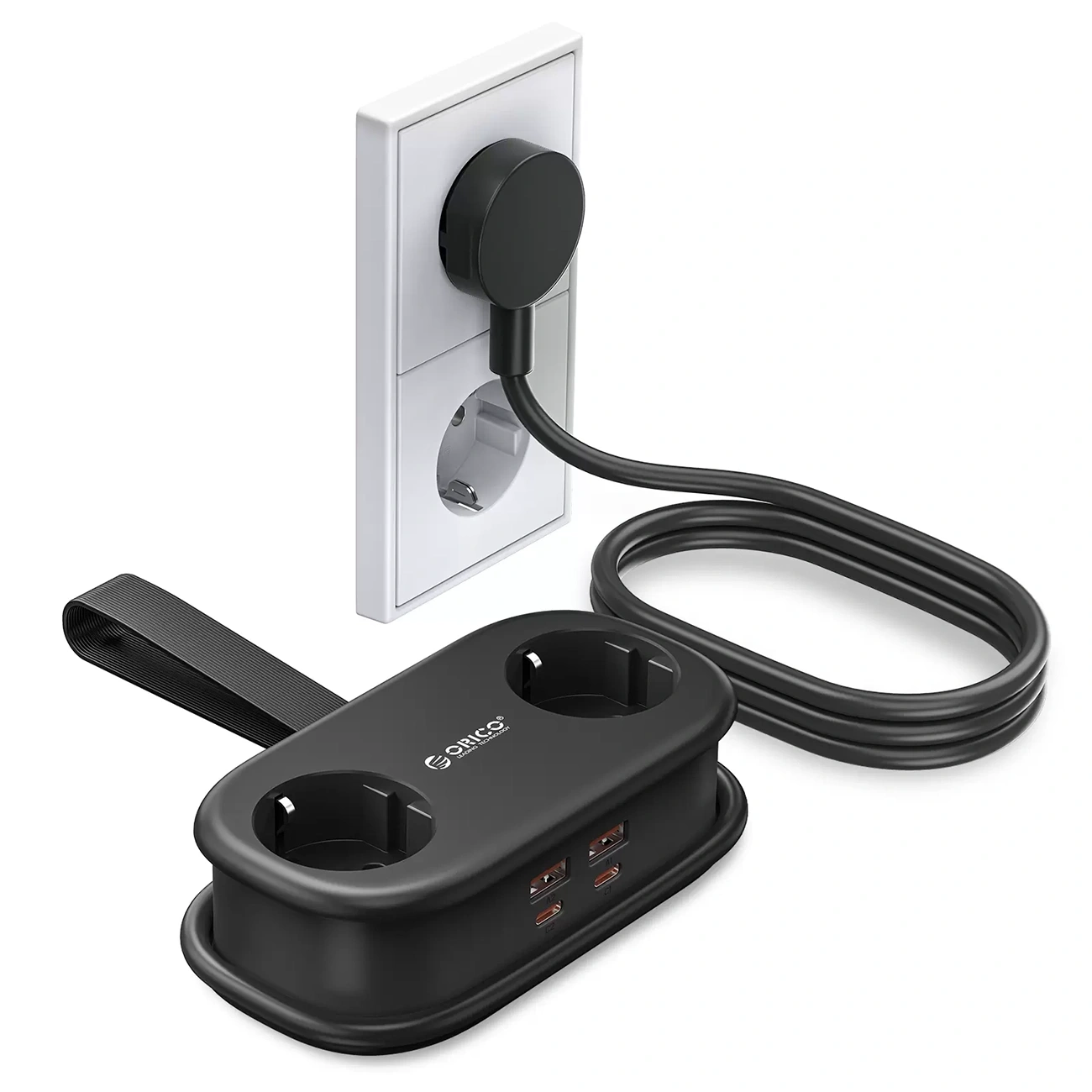 Prelungitor Orico AP3, 2 x Schuko - 2 x USB-A - 2 x USB-C, Negru