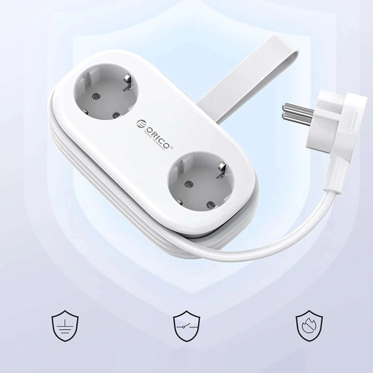 Prelungitor Orico AP3, 2 x Schuko - 2 x USB-A - 2 x USB-C, Alb