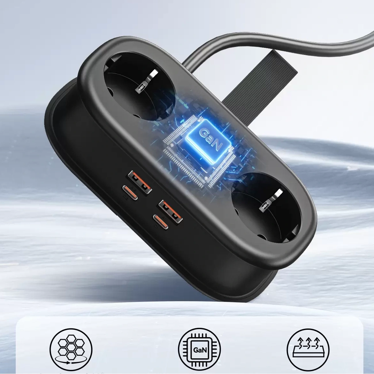Prelungitor Orico AP3, 2 x Schuko - 2 x USB-A - 2 x USB-C, Negru