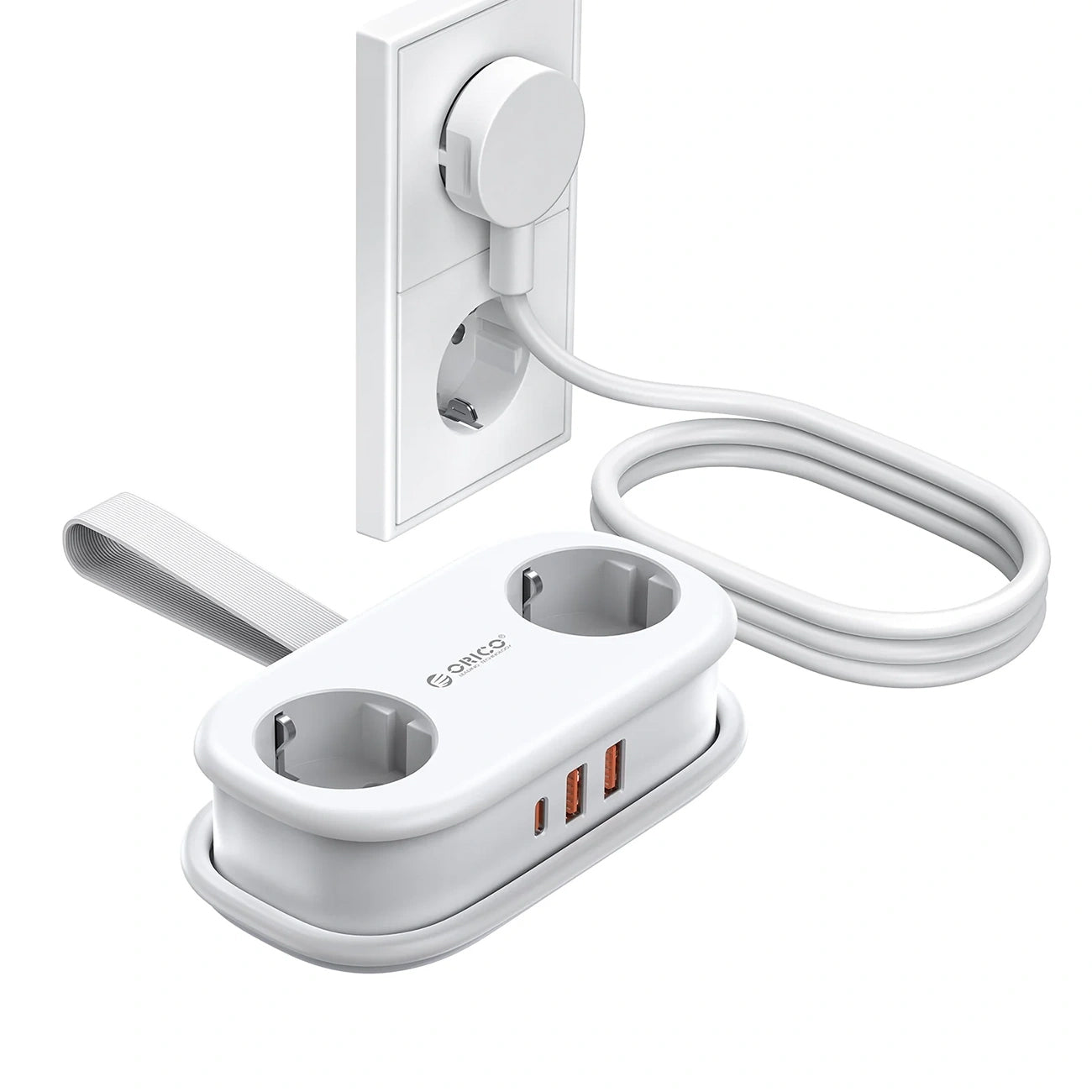 Prelungitor Orico APP, 2 x Schuko - 2 x USB-A - 1 x USB-C, Alb