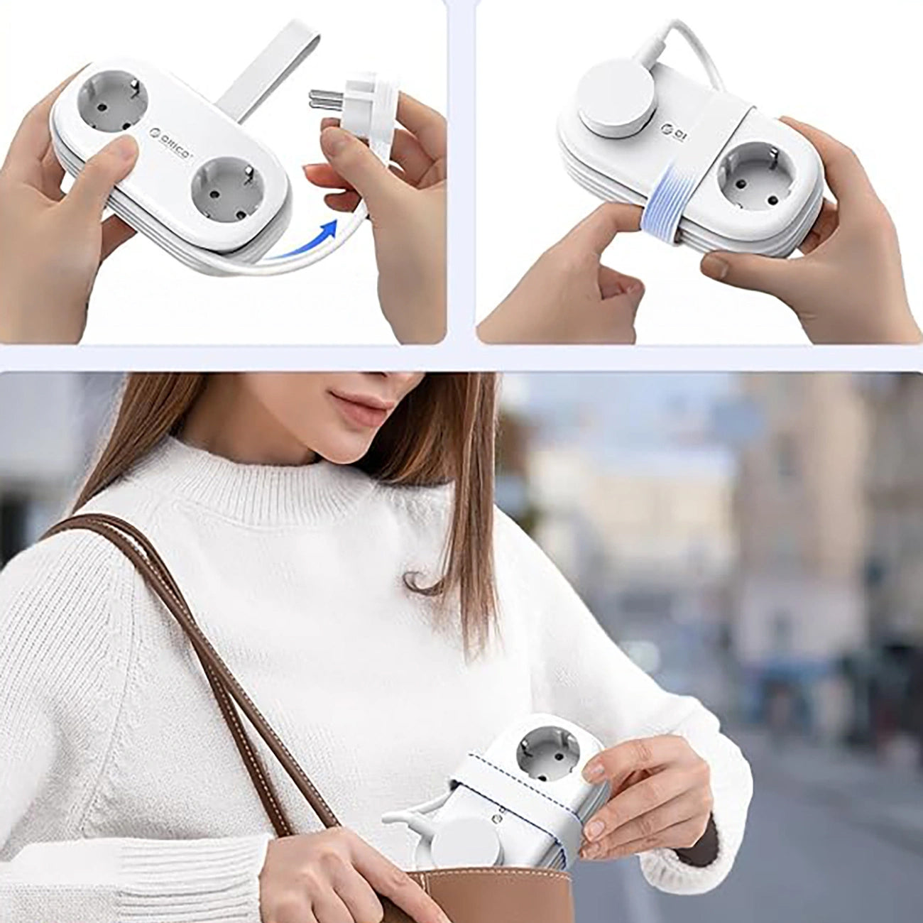 Prelungitor Orico APP, 2 x Schuko - 2 x USB-A - 1 x USB-C, Alb