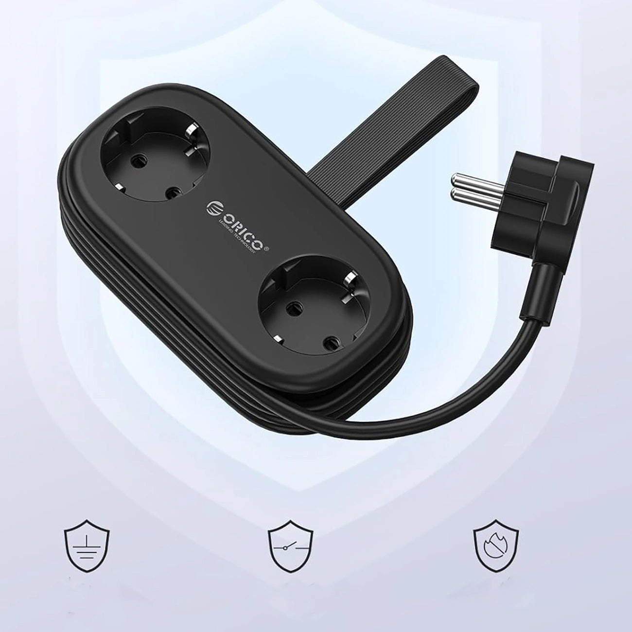 Prelungitor Orico APP, 2 x Schuko - 2 x USB-A - 1 x USB-C, Negru