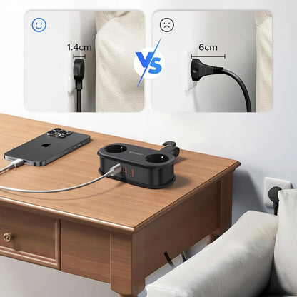 Prelungitor Orico APP, 2 x Schuko - 2 x USB-A - 1 x USB-C, Negru