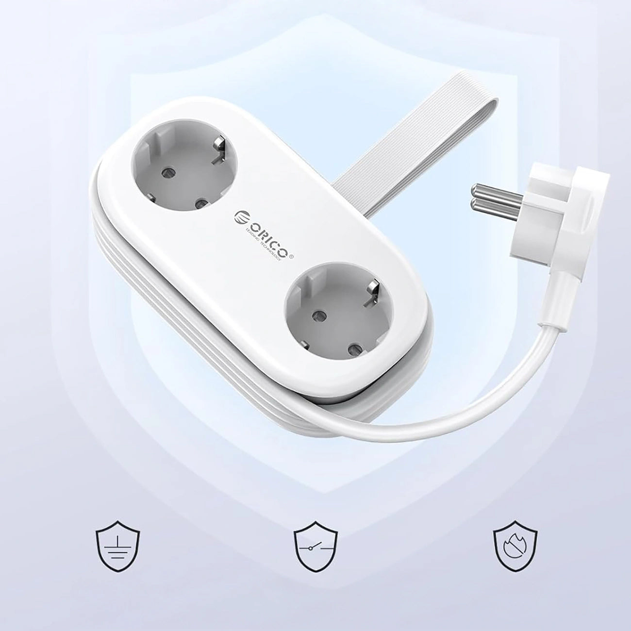 Prelungitor Orico APP, 2 x Schuko - 2 x USB-A - 1 x USB-C, Alb