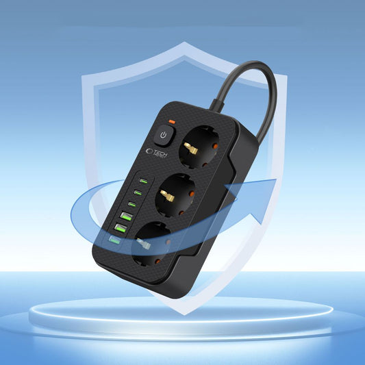 Prelungitor Tech-Protect PC3X6, 3 x Schuko, Negru