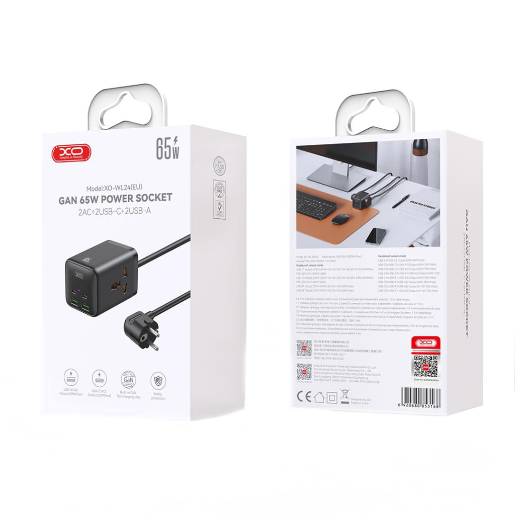 Prelungitor XO Design WL24, 2 x Priza, Negru