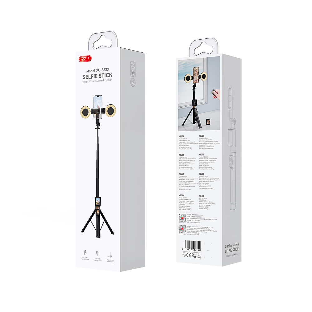 Selfie Stick Bluetooth XO Design SS23 Dual Lights, Universal, Negru