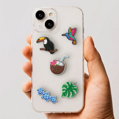 Sticker 3D OEM Tropical Birds pentru Husa Telefon / Tableta, Set 5 bucati, Multicolor