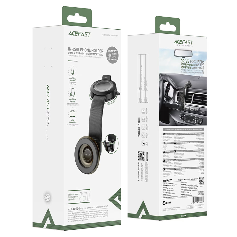 Suport Auto Magnetic Acefast D69, 4.7inch - 6.9inch, Negru
