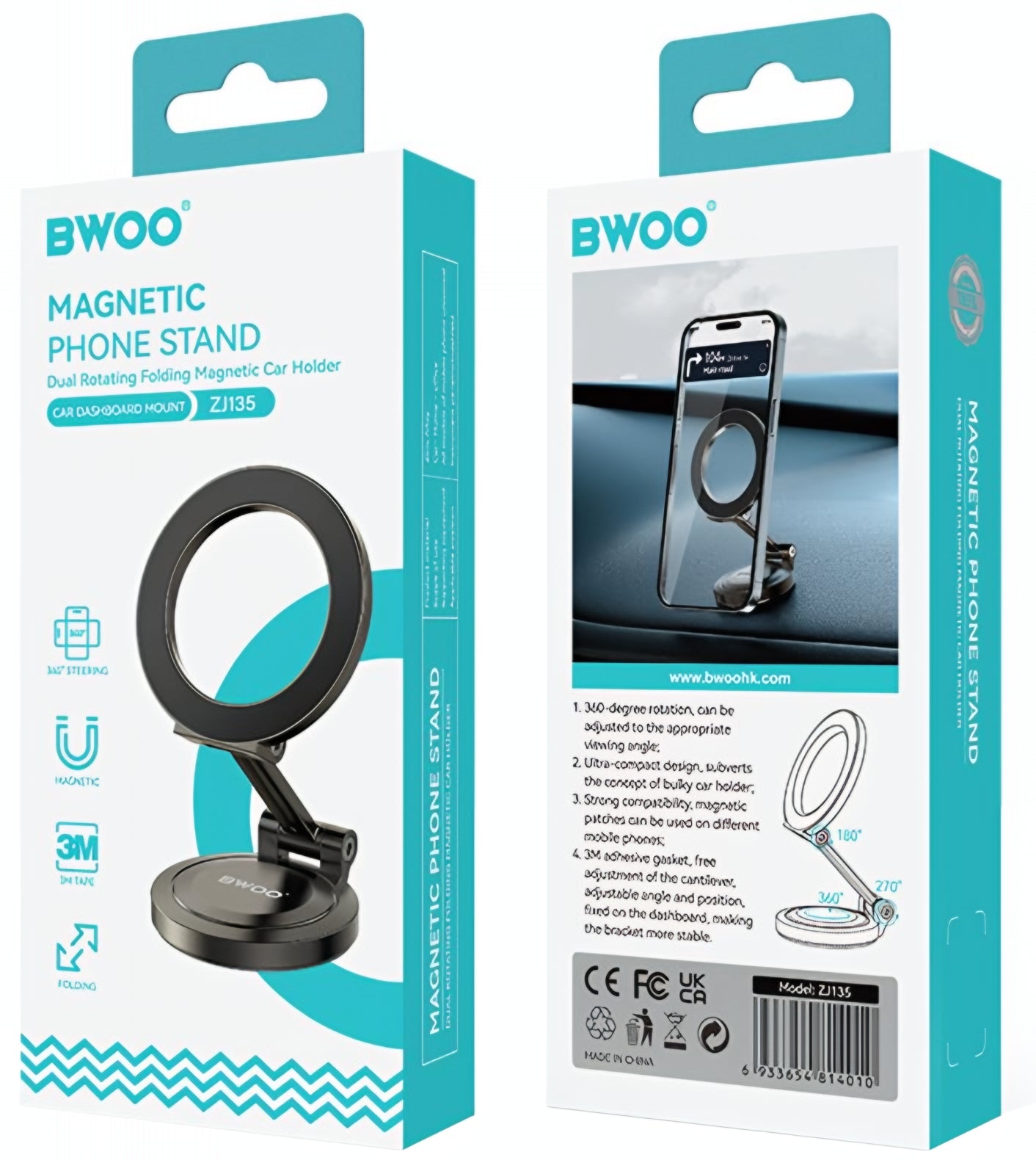 Suport Auto Magnetic BWOO ZJ135, Universal, Negru