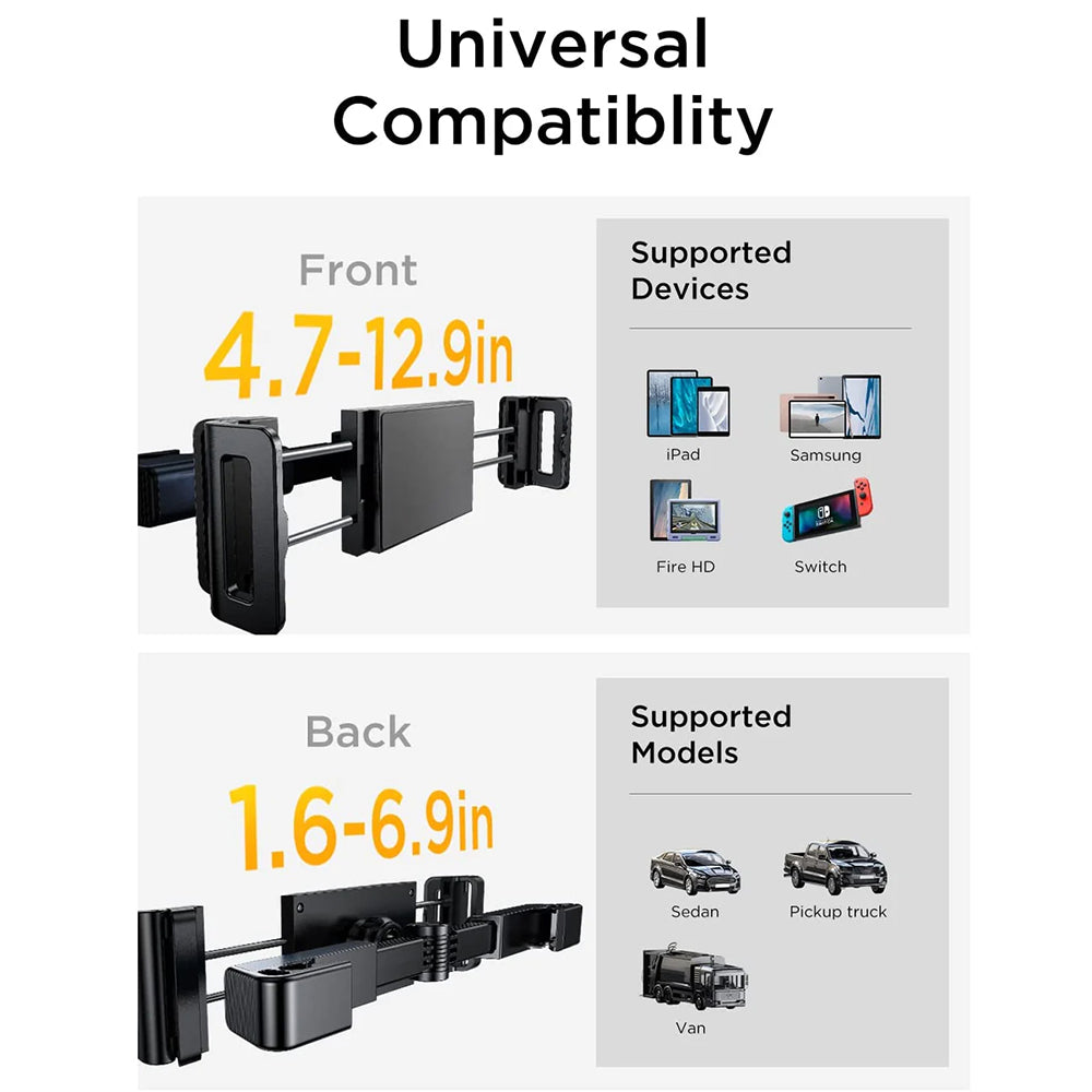 Suport Auto Tetiera Lisen pentru Telefon / Tableta, 4.7inch - 12.9inch, Negru YL0221030002