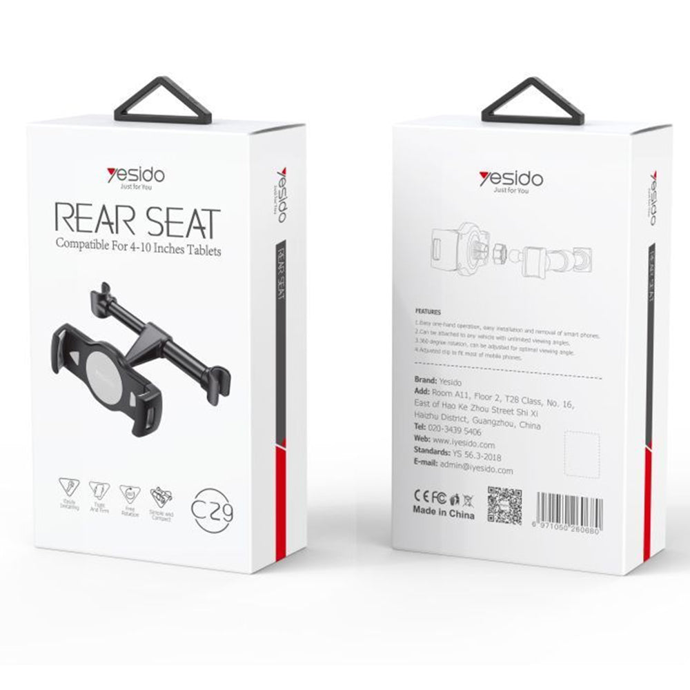 Suport Auto Tetiera Yesido C29 pentru Telefon / Tableta, 4inch - 10inch, Negru