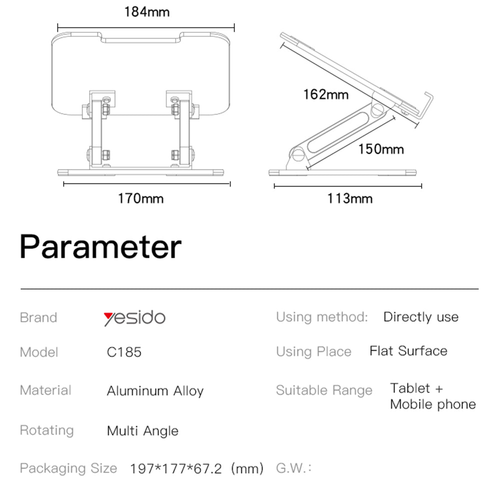 Suport Birou Yesido C185, 4.5inch - 13inch, Argintiu