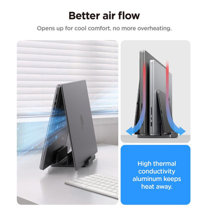 Suport Vertical Spigen LD208S4 Two pentru Laptop cu grosime 14mm - 27mm, Gri  AMP10640