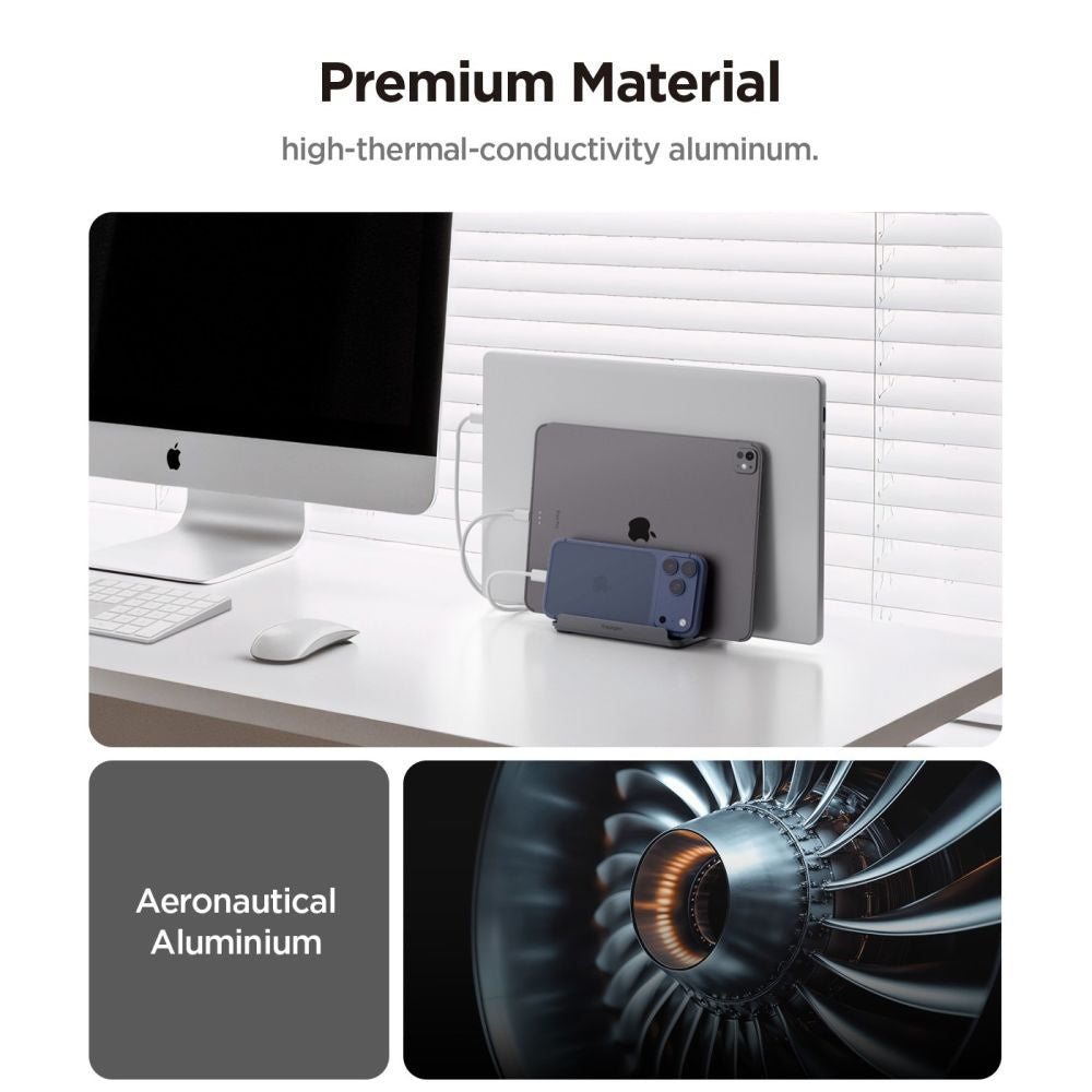 Suport Vertical Spigen LD208S4 Two pentru Laptop cu grosime 14mm - 27mm, Gri  AMP10640