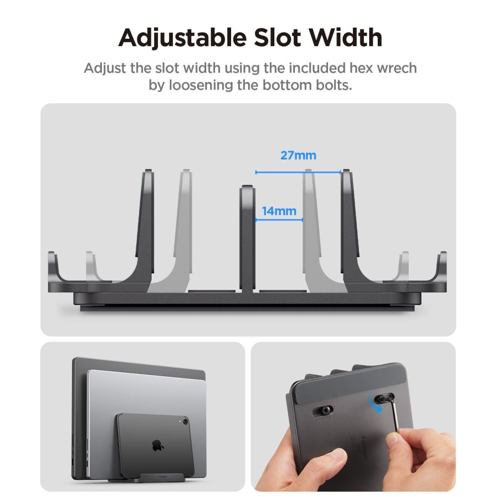 Suport Vertical Spigen LD208S4 Two pentru Laptop cu grosime 14mm - 27mm, Gri  AMP10640