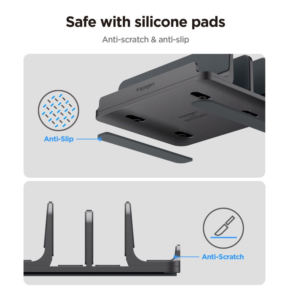 Suport Vertical Spigen LD208S4 Two pentru Laptop cu grosime 14mm - 27mm, Gri  AMP10640