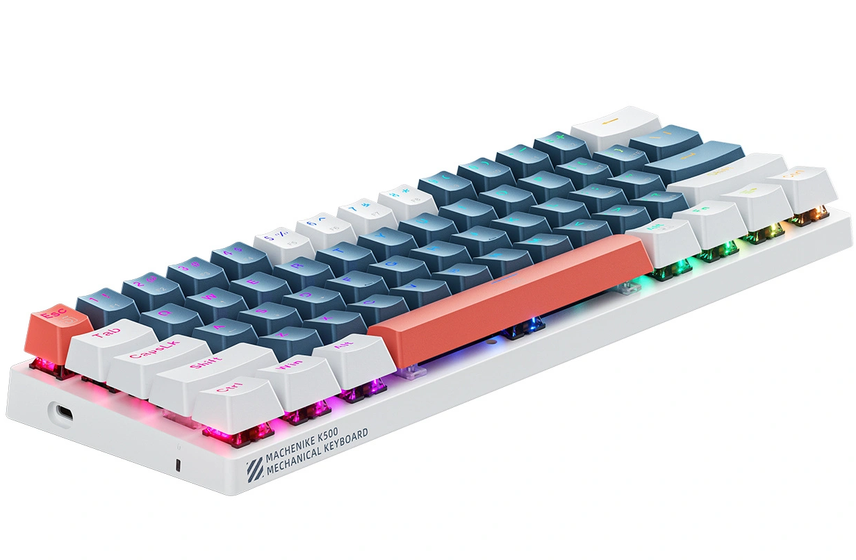 Tastatura Gaming Wired USB Machenike K500-B61 Mechanical, RGB, Albastra Alba