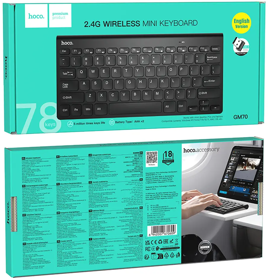 Tastatura Wireless HOCO GM70, Neagra