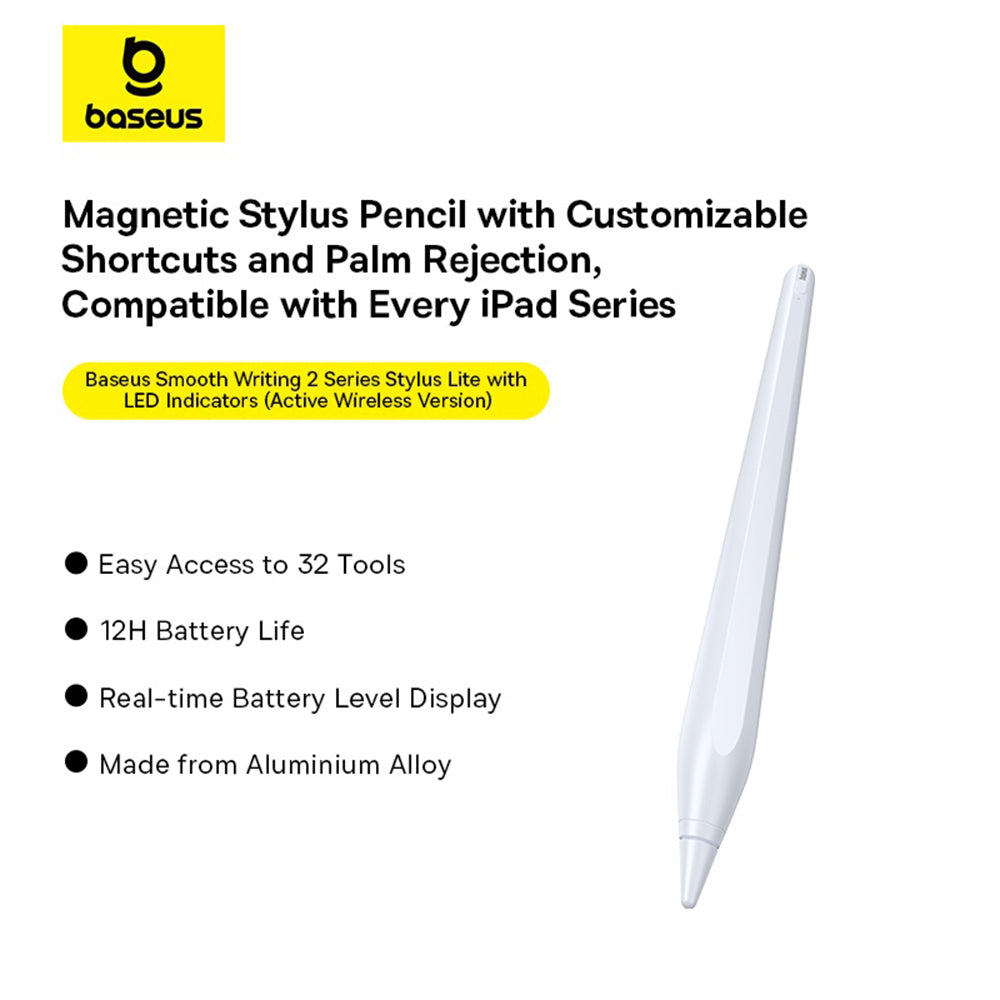 Touch Pen Baseus Smooth Writing 2 Series pentru Apple iPad, Versiune Wireless Activ, Alb P80015802213-03