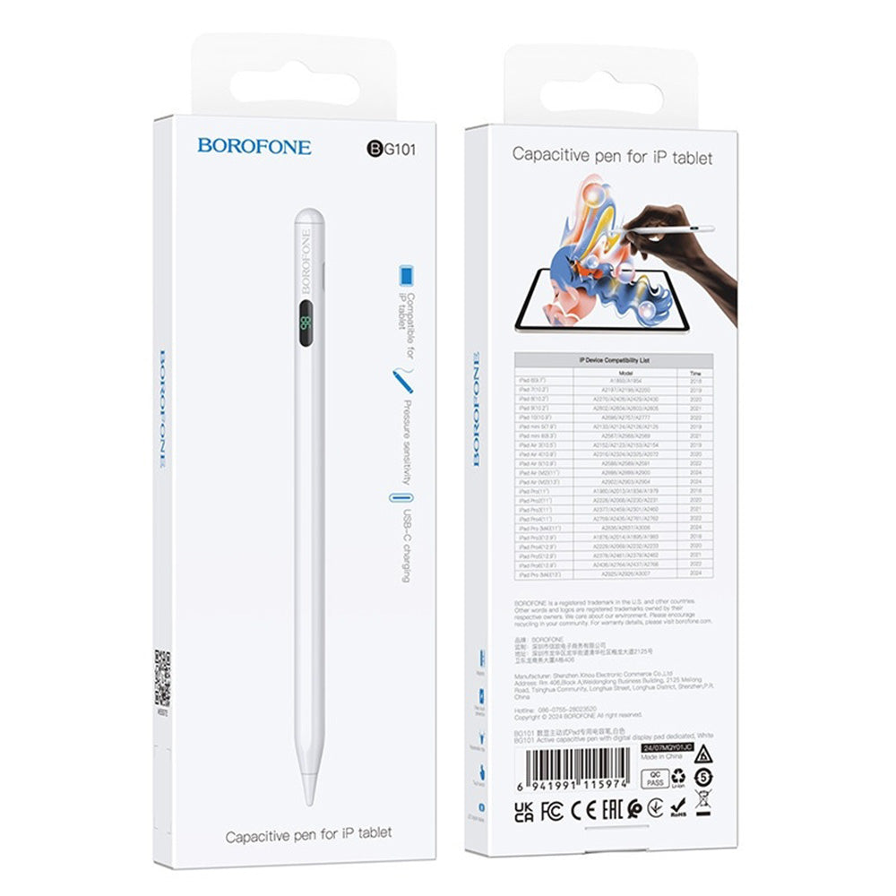 Touch Pen Borofone BG101 pentru Apple iPad Series, Versiune Activ, Alb