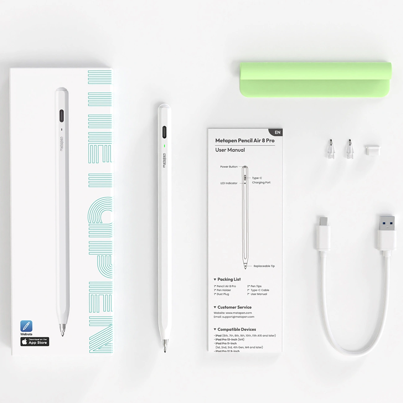 Touch Pen Metapen Air8 Pro pentru Apple iPad, Versiune Activ, Alb ME-APP172