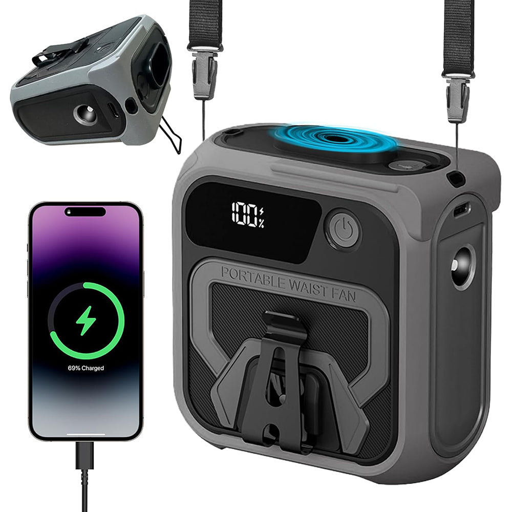 Ventilator Portabil Techsuit Z13 cu baterie externa 10000mAh, Gri